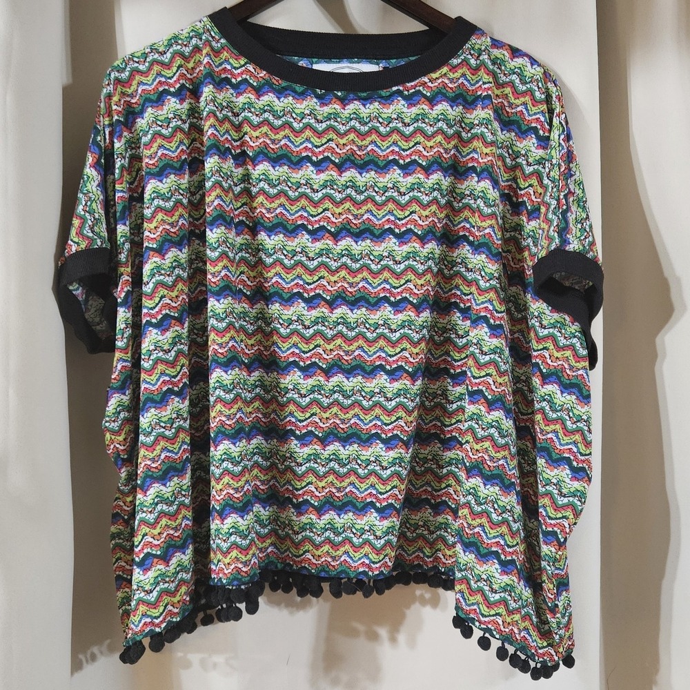 Anthropologie‎ KAS New York Multi Color Boho Oversized Top Pompoms Womens Small